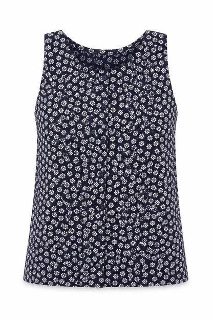 Preworn Womens Blue Floral Polyester Basic Blouse Size S Round Neck