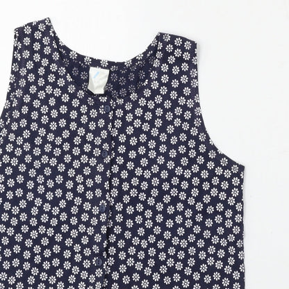 Preworn Womens Blue Floral Polyester Basic Blouse Size S Round Neck