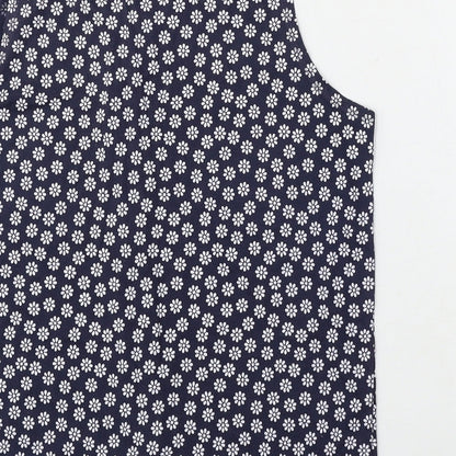 Preworn Womens Blue Floral Polyester Basic Blouse Size S Round Neck