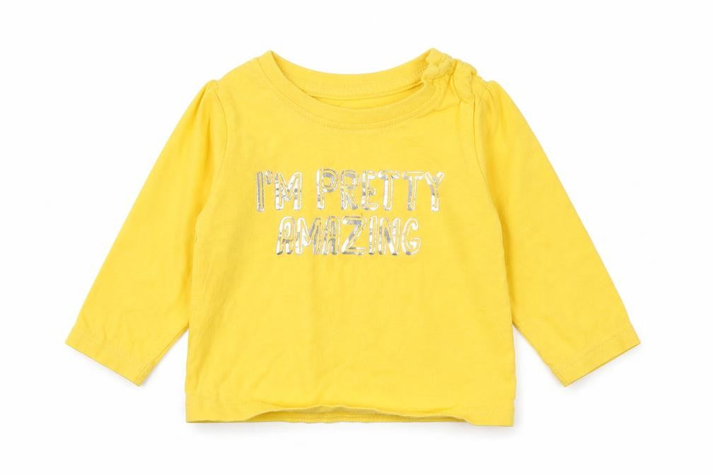 Primark Boys Yellow  Cotton Basic T-Shirt Size 0-3 Months Round Neck