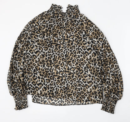 Preloved Primark Womens Multicoloured Animal Print Polyester Basic Blouse Size 10 Mock Neck - Front
