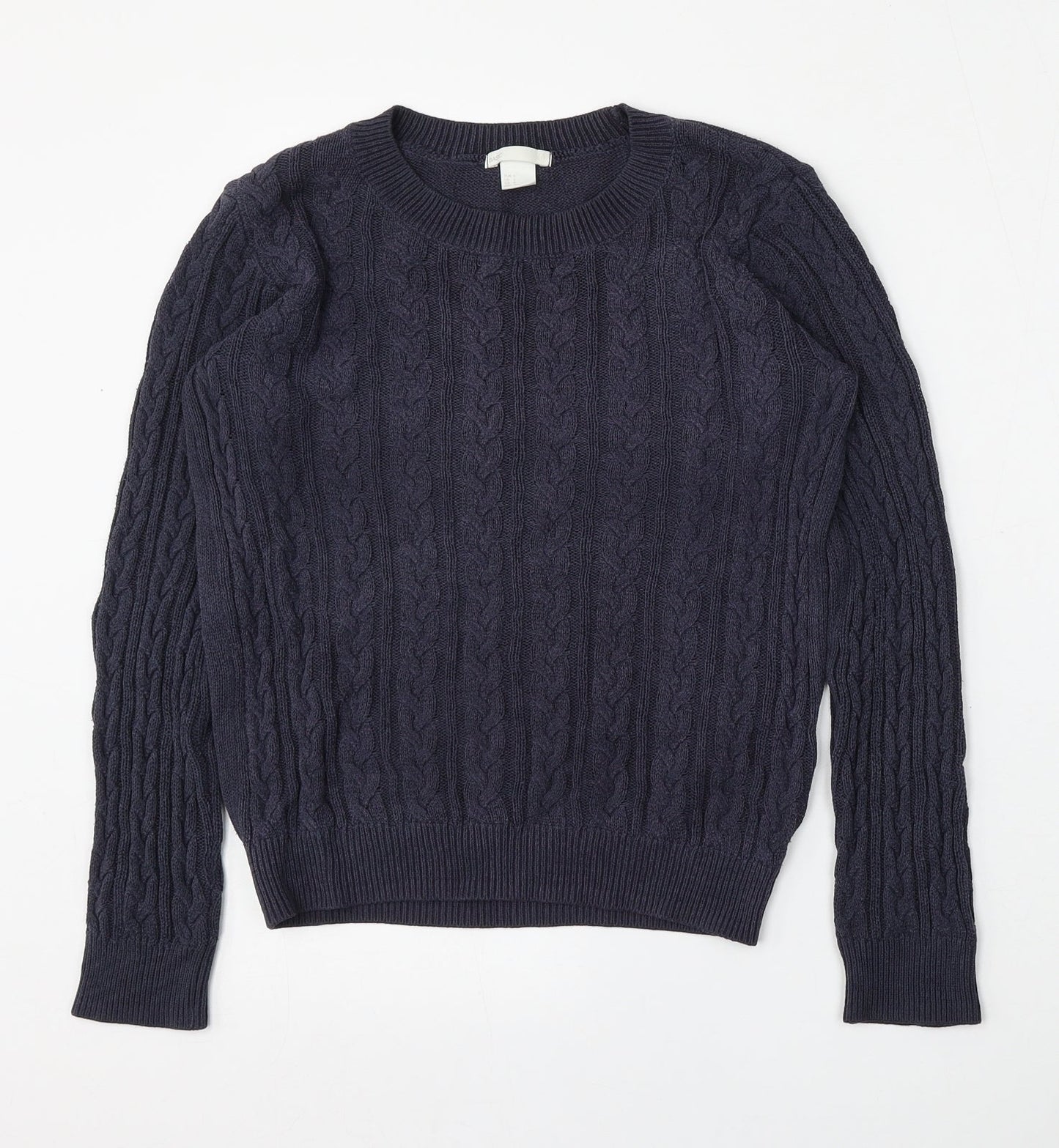 H&M Womens Blue Round Neck  Cotton Pullover Jumper Size S