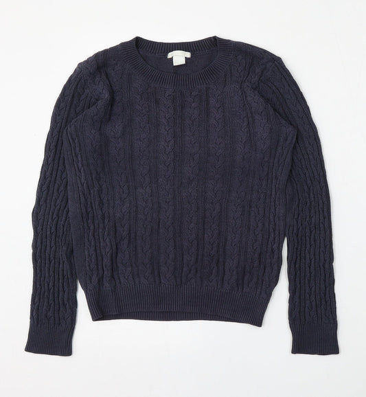 H&M Womens Blue Round Neck  Cotton Pullover Jumper Size S