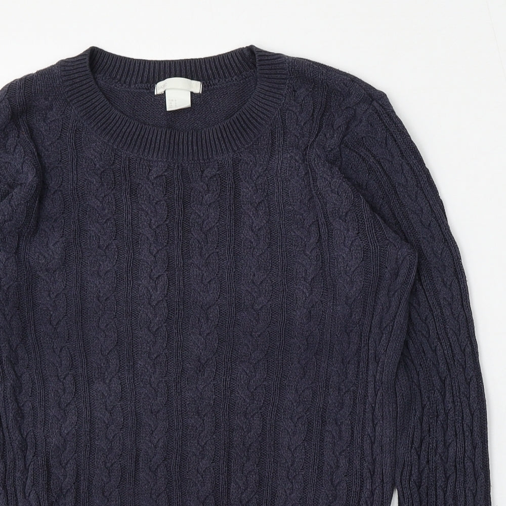 H&M Womens Blue Round Neck  Cotton Pullover Jumper Size S