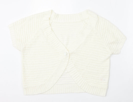 BM Womens Ivory V-Neck  Acrylic Cardigan Jumper Size L