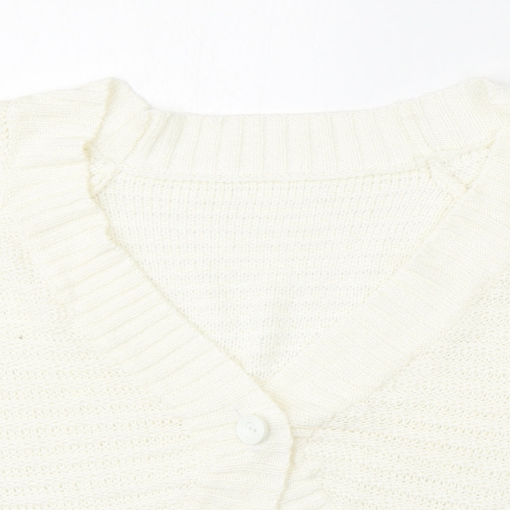 BM Womens Ivory V-Neck  Acrylic Cardigan Jumper Size L