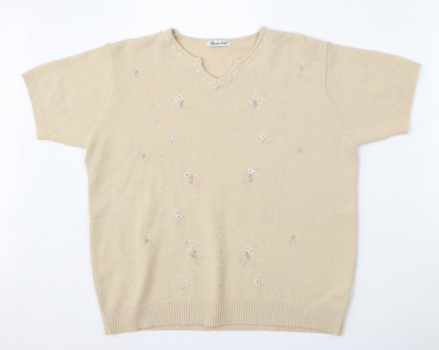 Berkertex Womens Beige Round Neck  Acrylic Pullover Jumper Size 14