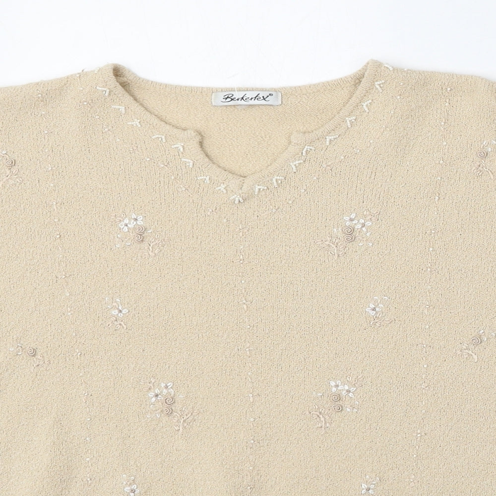Berkertex Womens Beige Round Neck  Acrylic Pullover Jumper Size 14