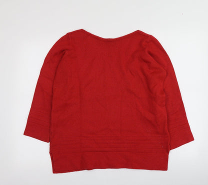 Preloved M&S Womens Red Square Neck  Acrylic Pullover Jumper Size 10 - Front