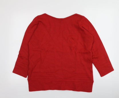 Preloved M&S Womens Red Square Neck  Acrylic Pullover Jumper Size 10 - Back