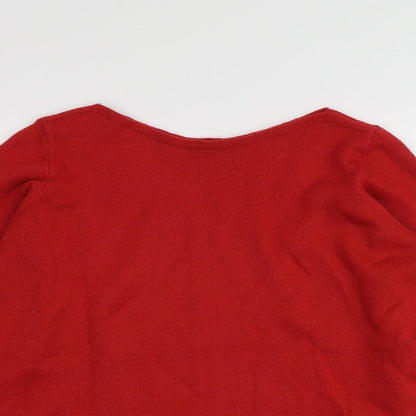 Preloved M&S Womens Red Square Neck  Acrylic Pullover Jumper Size 10 - Detail