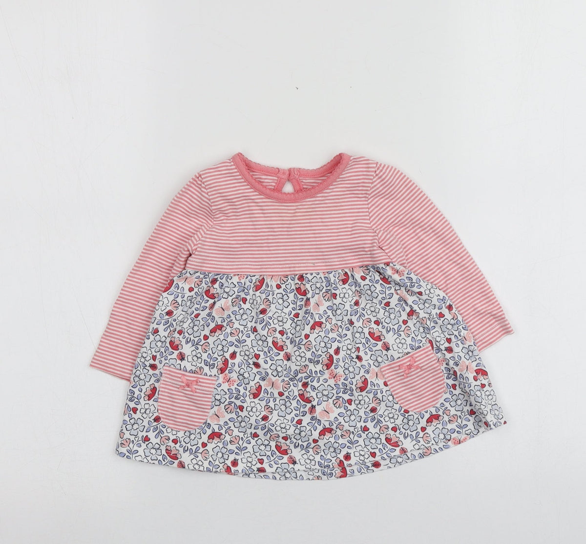 F&F Girls Pink Geometric 100% Cotton Basic T-Shirt Size 3-6 Months Round Neck