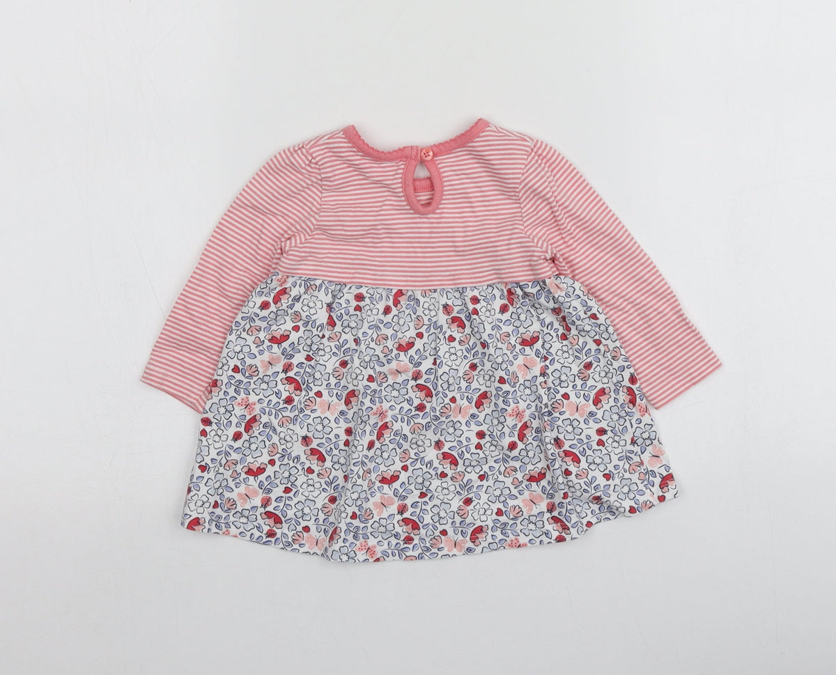 F&F Girls Pink Geometric 100% Cotton Basic T-Shirt Size 3-6 Months Round Neck