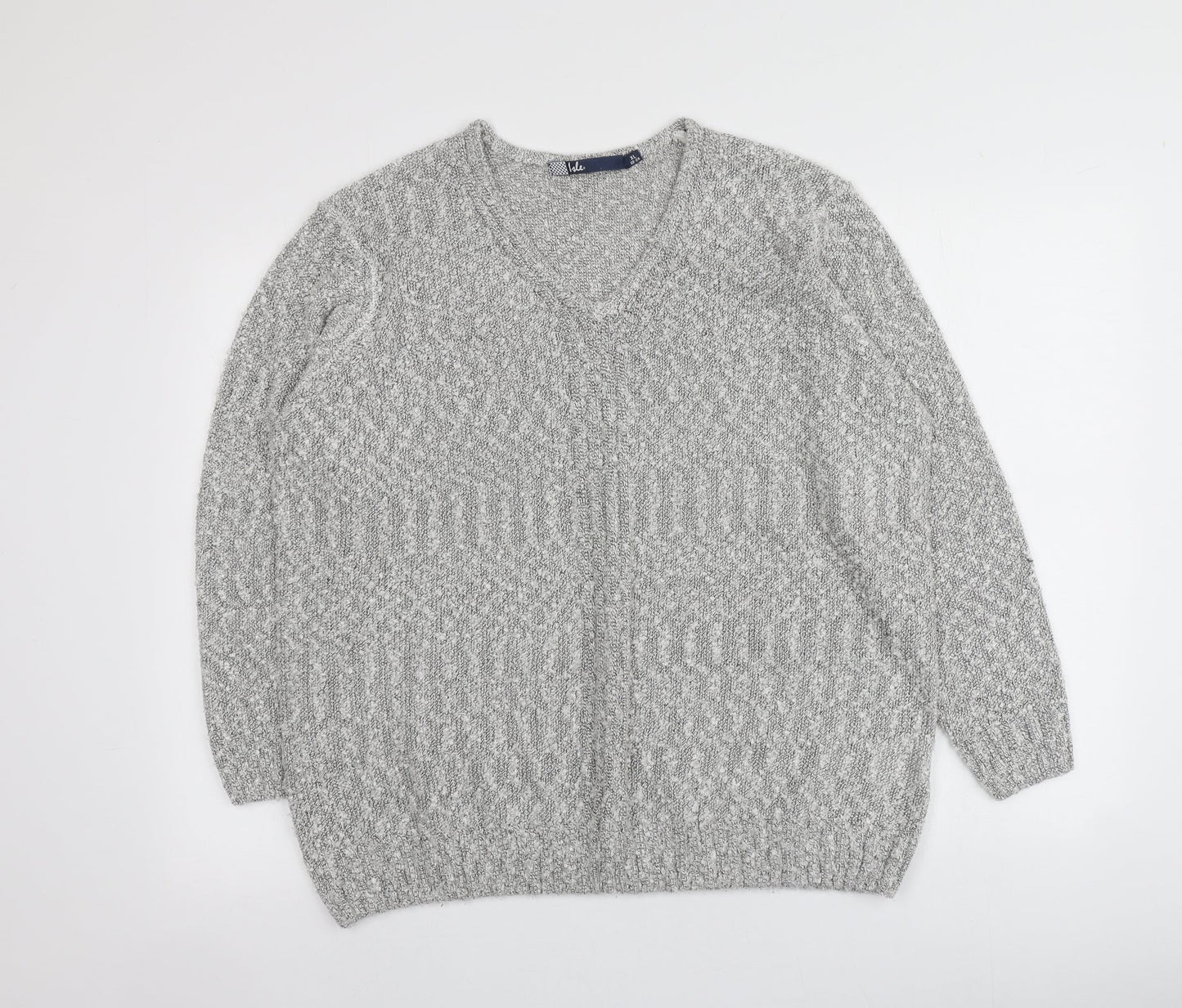 Isle Womens Grey V-Neck  Acrylic Pullover Jumper Size XL