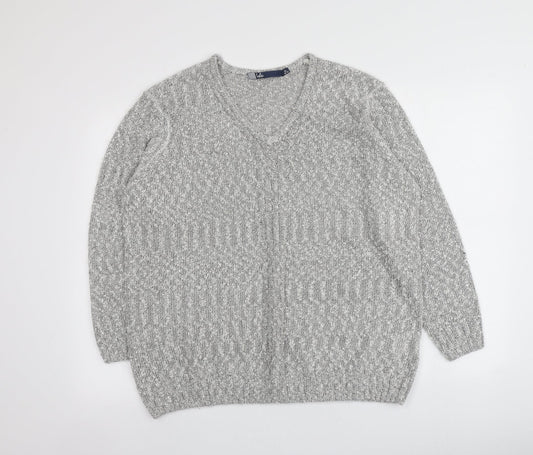 Isle Womens Grey V-Neck  Acrylic Pullover Jumper Size XL