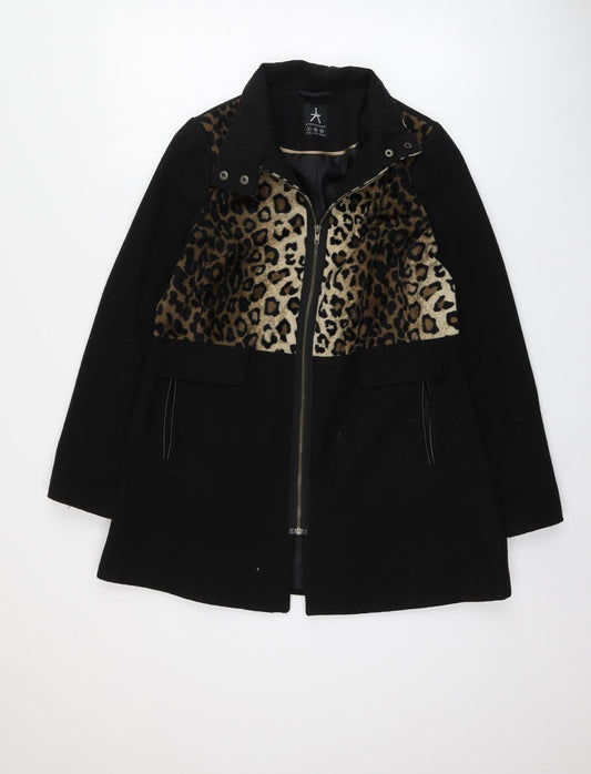 Atmosphere Womens Black Animal Print  Overcoat Coat Size 8