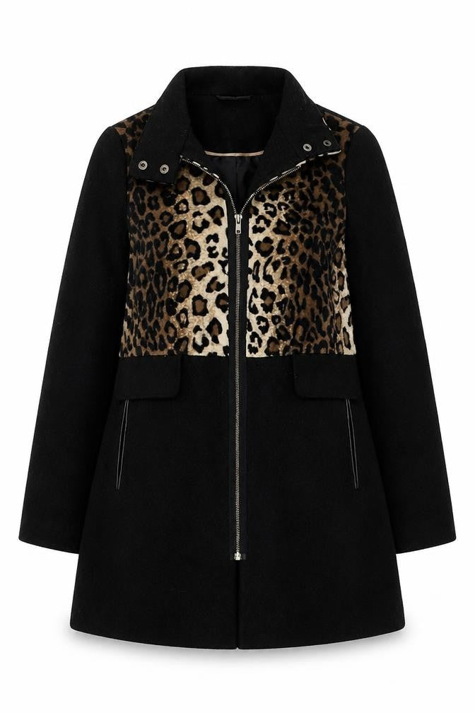 Atmosphere Womens Black Animal Print  Overcoat Coat Size 8