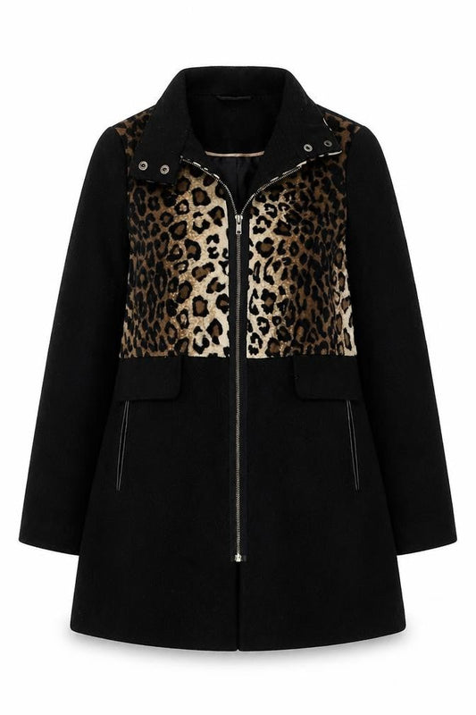 Atmosphere Womens Black Animal Print  Overcoat Coat Size 8