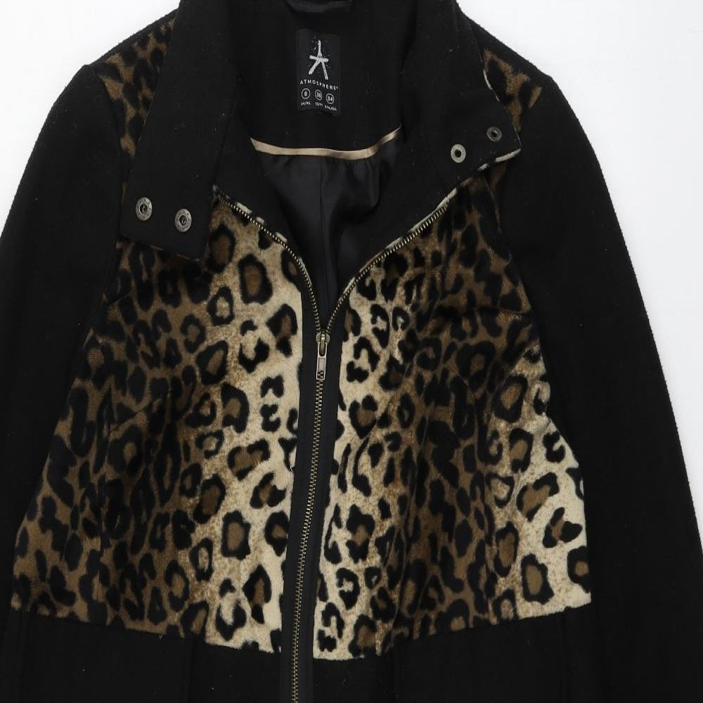 Atmosphere Womens Black Animal Print  Overcoat Coat Size 8