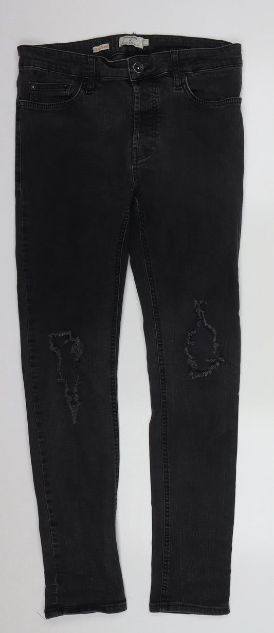 Topman Mens Black  Cotton Skinny Jeans Size 32 in L29 in Regular Zip