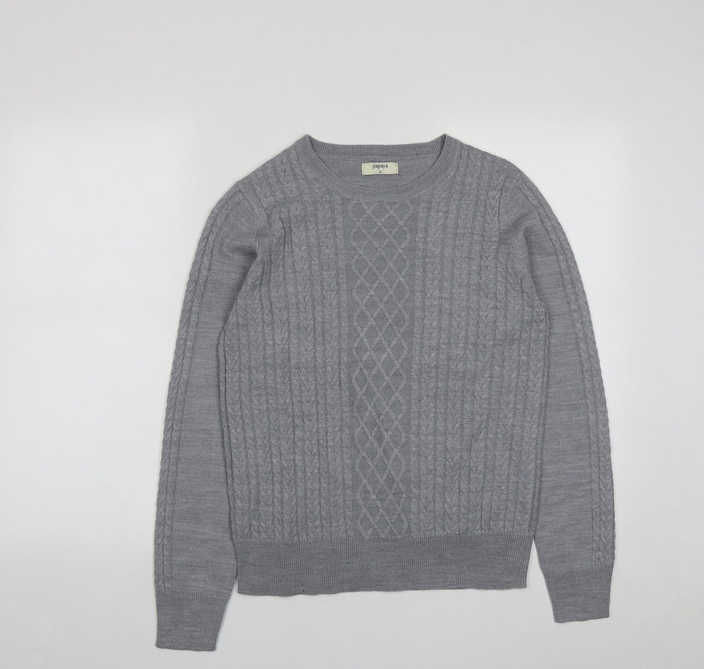 Papaya Womens Grey Round Neck  Acrylic Pullover Jumper Size 10
