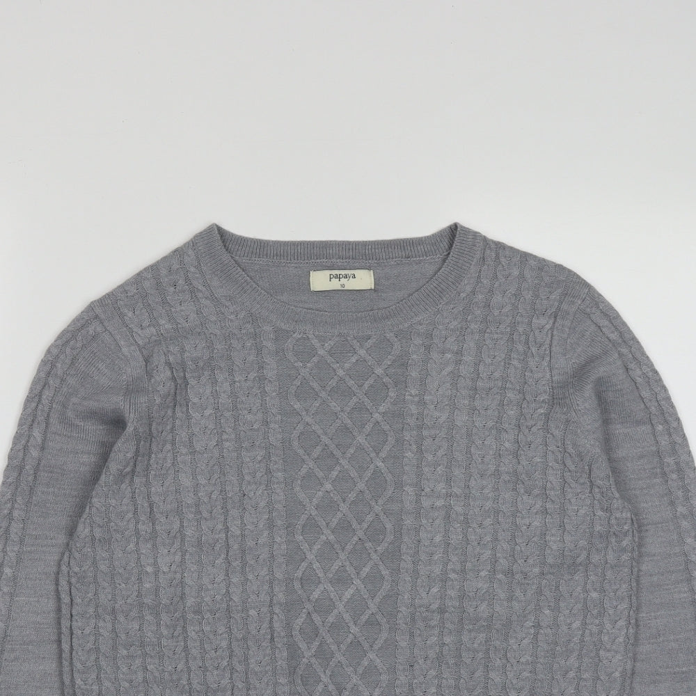 Papaya Womens Grey Round Neck  Acrylic Pullover Jumper Size 10