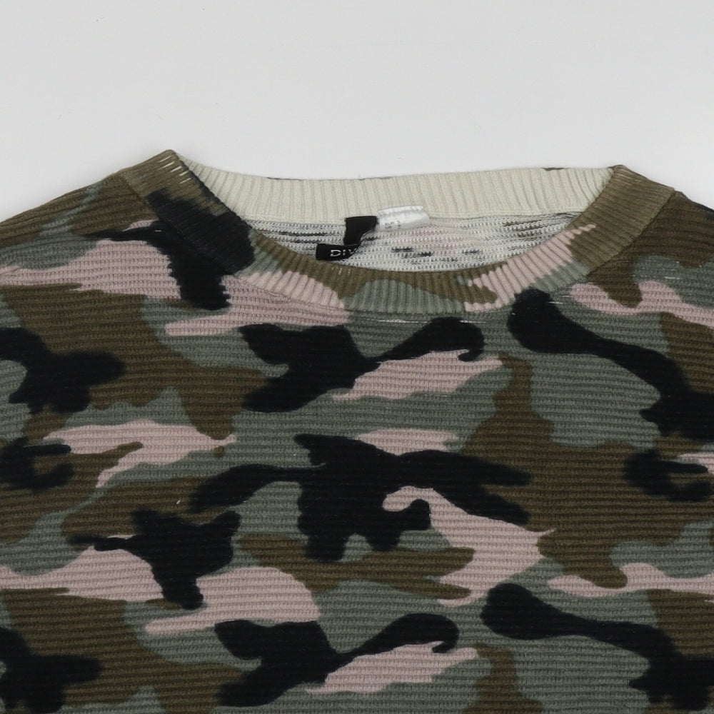 H&M Womens Multicoloured Round Neck Camouflage Cotton Pullover Jumper Size S