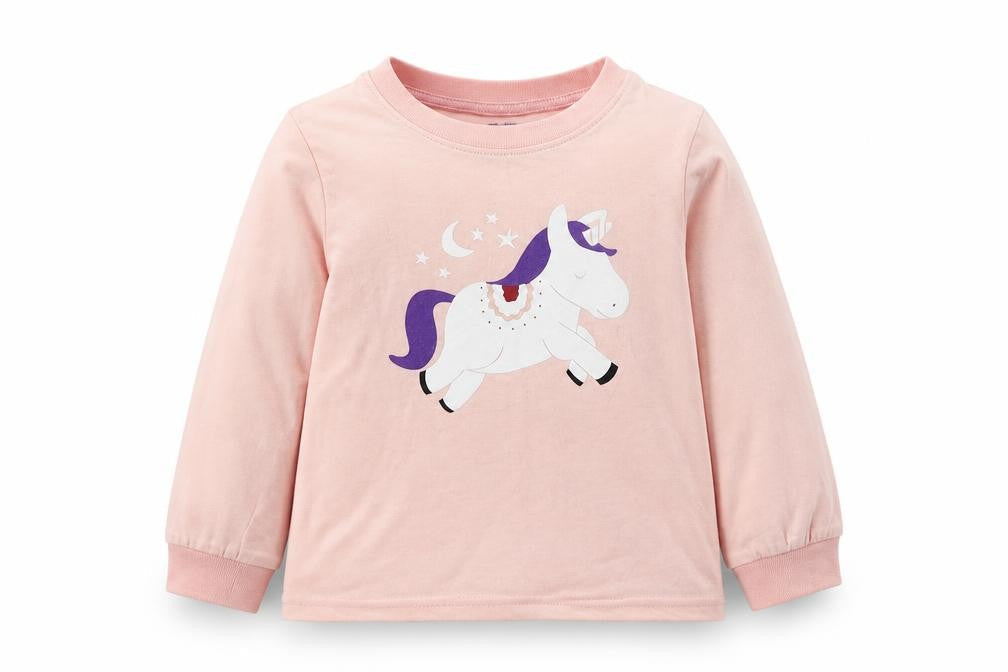 WinZero Girls Pink  Cotton Basic Casual Size 5 Years Round Neck  -  Unicorn Print