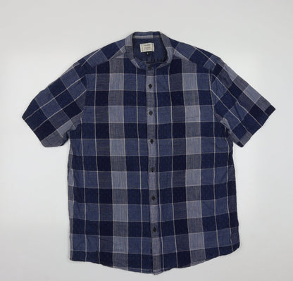 Preloved George Mens Blue Plaid Cotton  Button-Up Size L Collared Button - Front