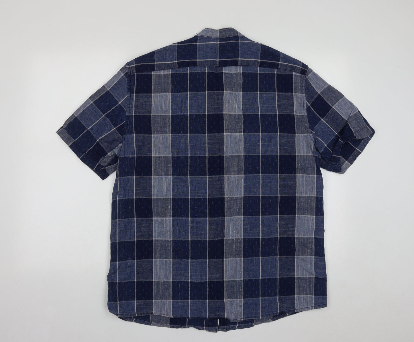 George Mens Blue Plaid Cotton  Button-Up Size L Collared Button