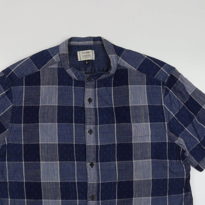 Preloved George Mens Blue Plaid Cotton  Button-Up Size L Collared Button - Detail
