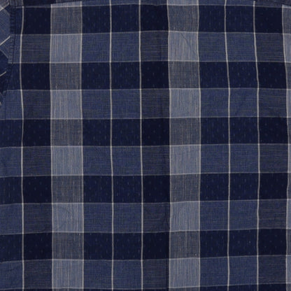 Preloved George Mens Blue Plaid Cotton  Button-Up Size L Collared Button - Label