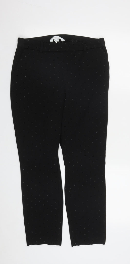 H&M Womens Black Polka Dot Polyester Trousers  Size 12 L26 in Regular