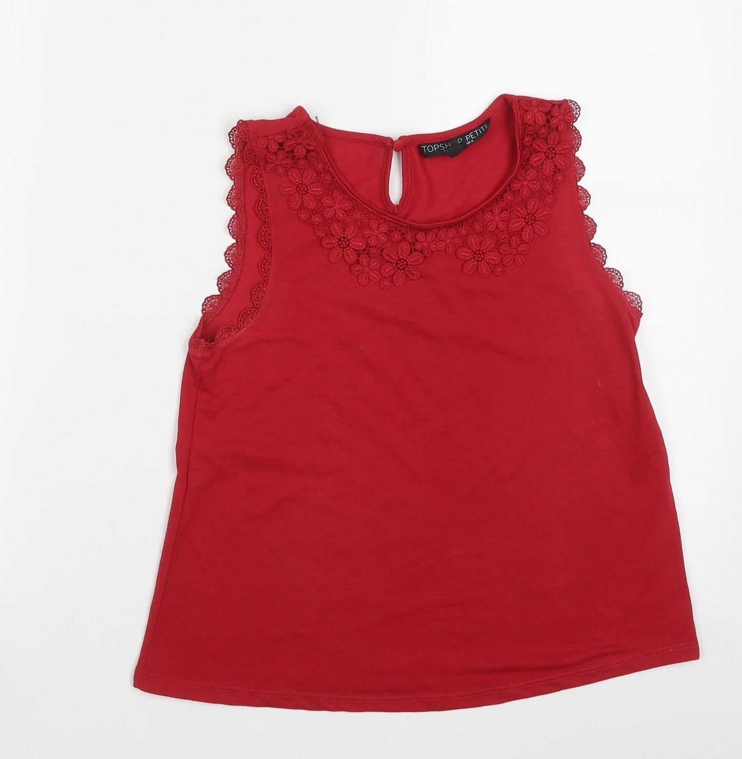 Topshop Womens Red  Polyester Basic Tank Size 6 Round Neck