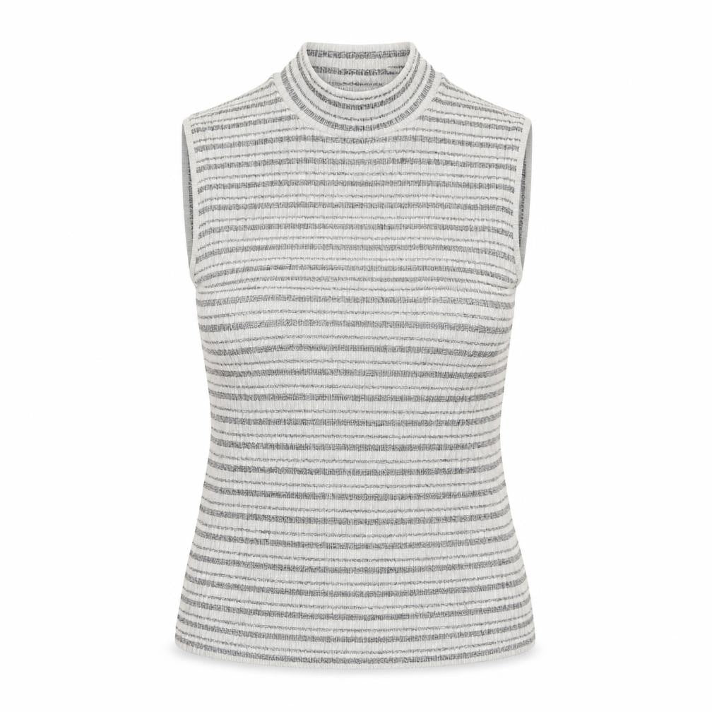 New Look Womens Grey Striped Cotton Basic Tank Size 8 High Neck