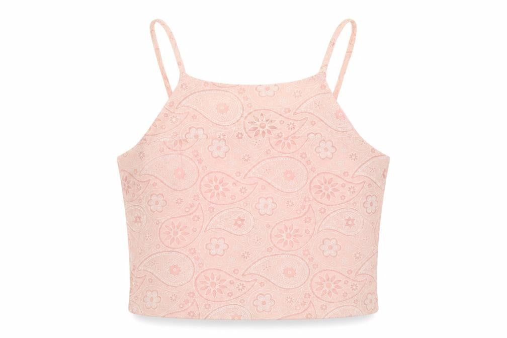 Style London Womens Pink Paisley Polyester Cropped Tank Size XS Square Neck