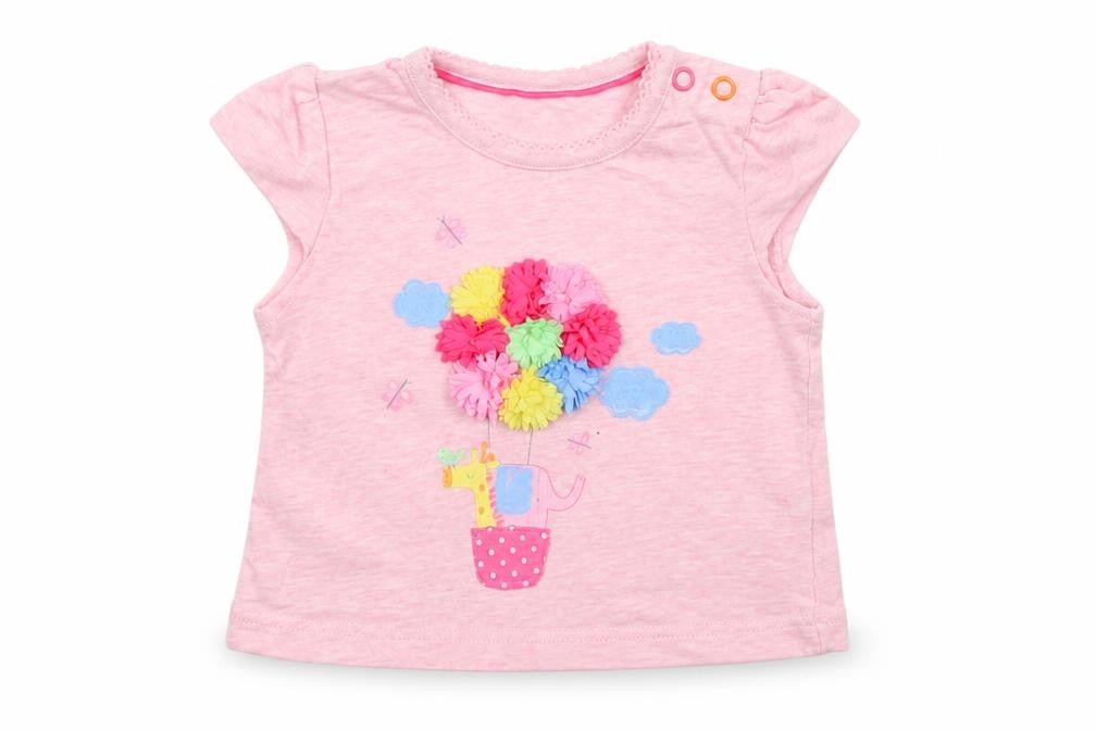 F&F Girls Pink  Cotton Basic T-Shirt Size 0-3 Months Round Neck Button - Animal