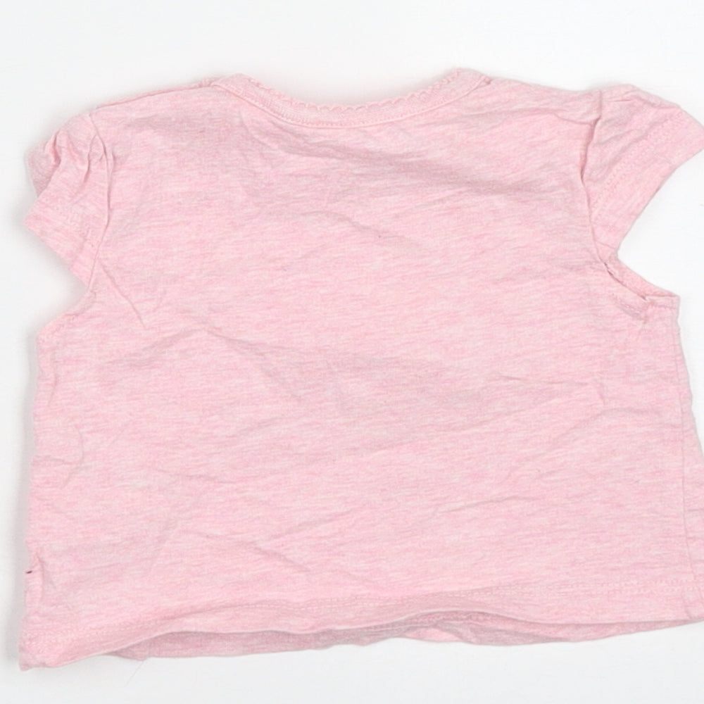 F&F Girls Pink  Cotton Basic T-Shirt Size 0-3 Months Round Neck Button - Animal