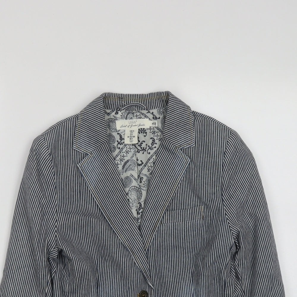 H&M Womens Black Striped  Jacket  Size 6  Button