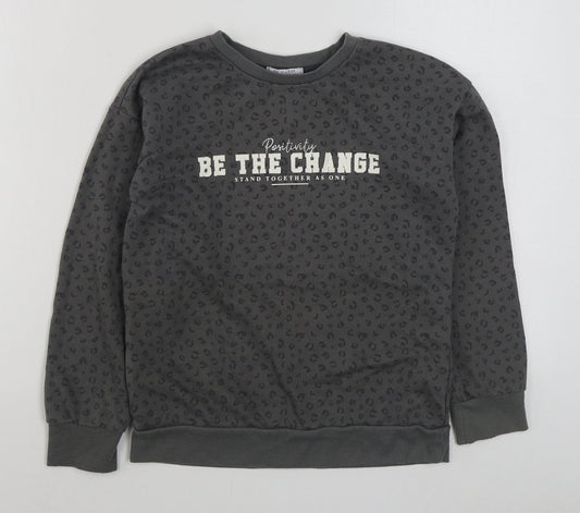 Primark Girls Grey Animal Print Cotton Pullover Sweatshirt Size 10-11 Years  Pullover