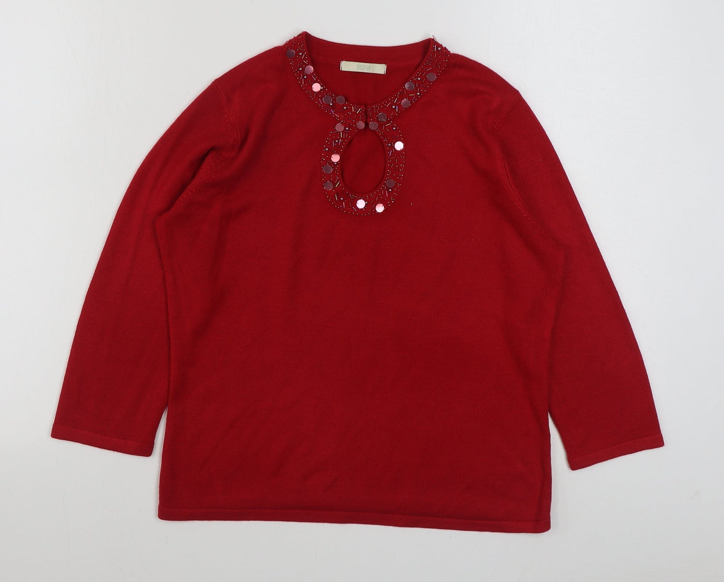 Marks and Spencer Womens Red Round Neck  Acrylic Pullover Jumper Size 14