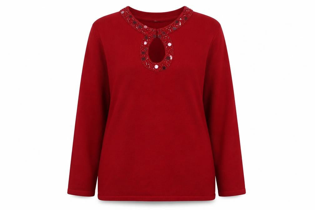 Marks & Spencer Womens Red Round Neck  Acrylic Pullover Jumper Size 14