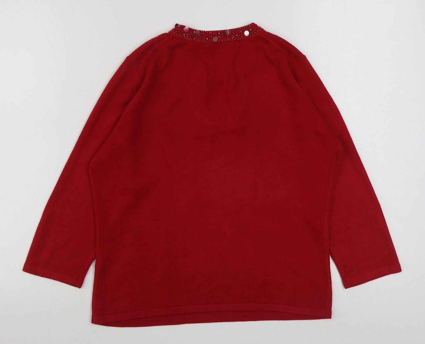 Marks and Spencer Womens Red Round Neck  Acrylic Pullover Jumper Size 14