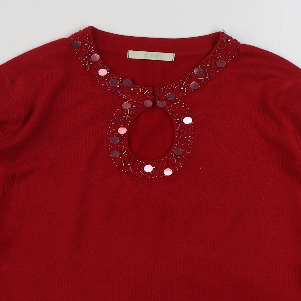 Marks and Spencer Womens Red Round Neck  Acrylic Pullover Jumper Size 14