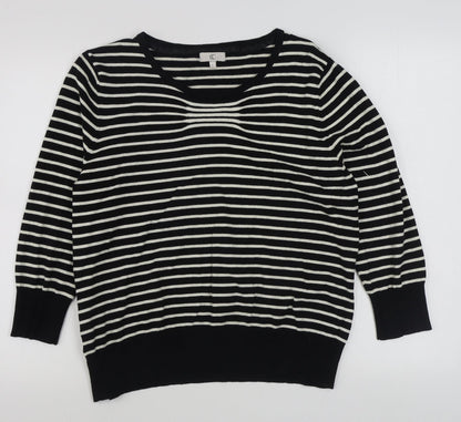 Country Casuals Womens Black Boat Neck Striped Viscose Pullover Jumper Size L