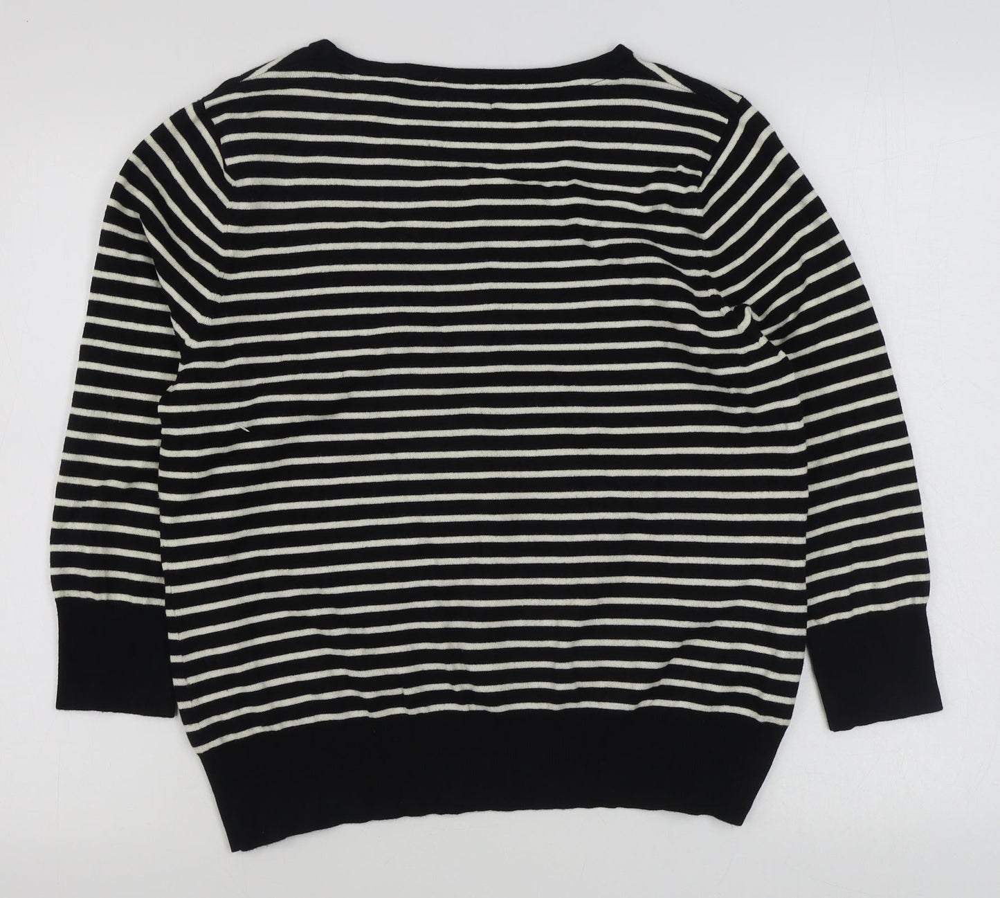 CC Womens Black Boat Neck Striped Viscose Pullover Jumper Size L