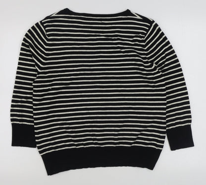 Country Casuals Womens Black Boat Neck Striped Viscose Pullover Jumper Size L