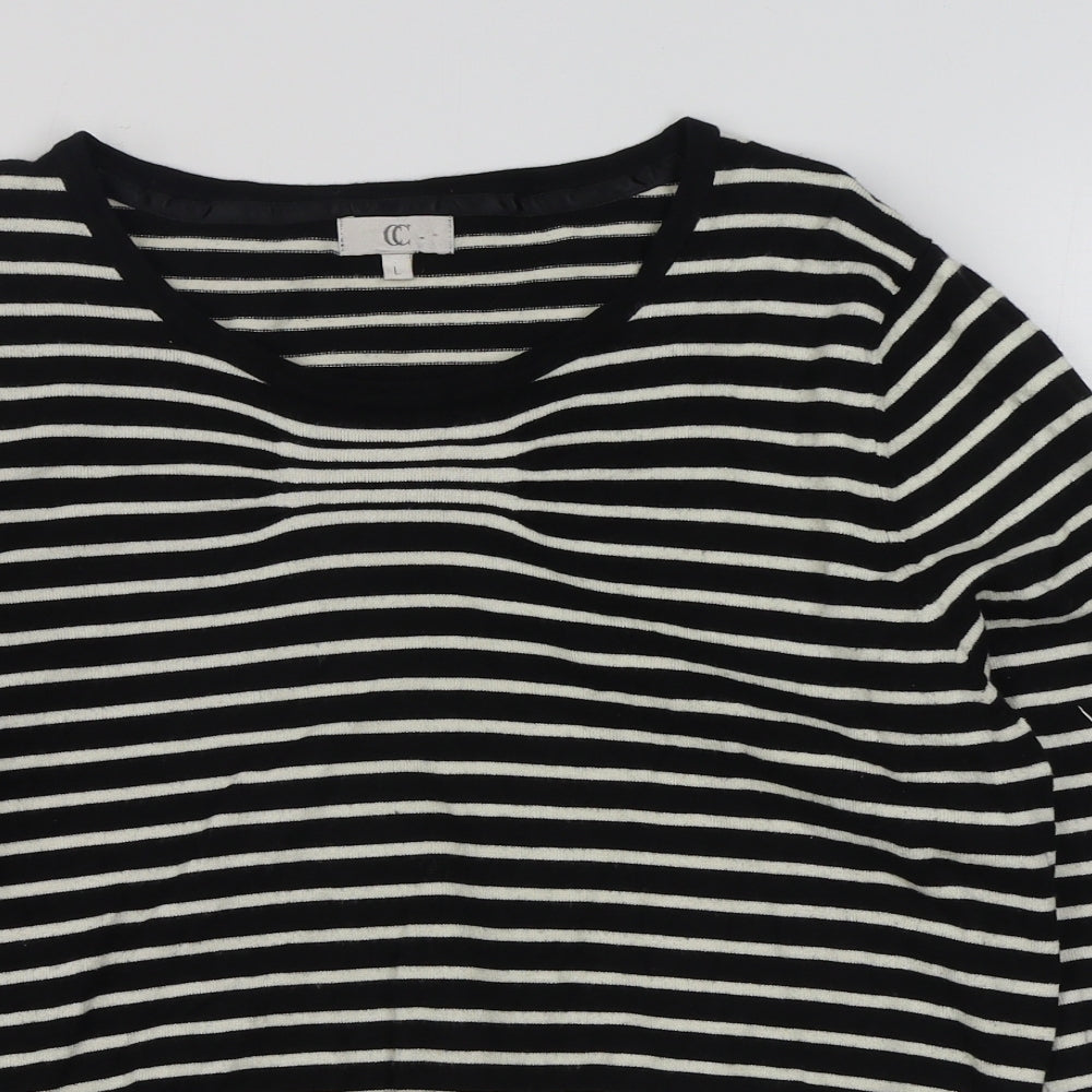 CC Womens Black Boat Neck Striped Viscose Pullover Jumper Size L