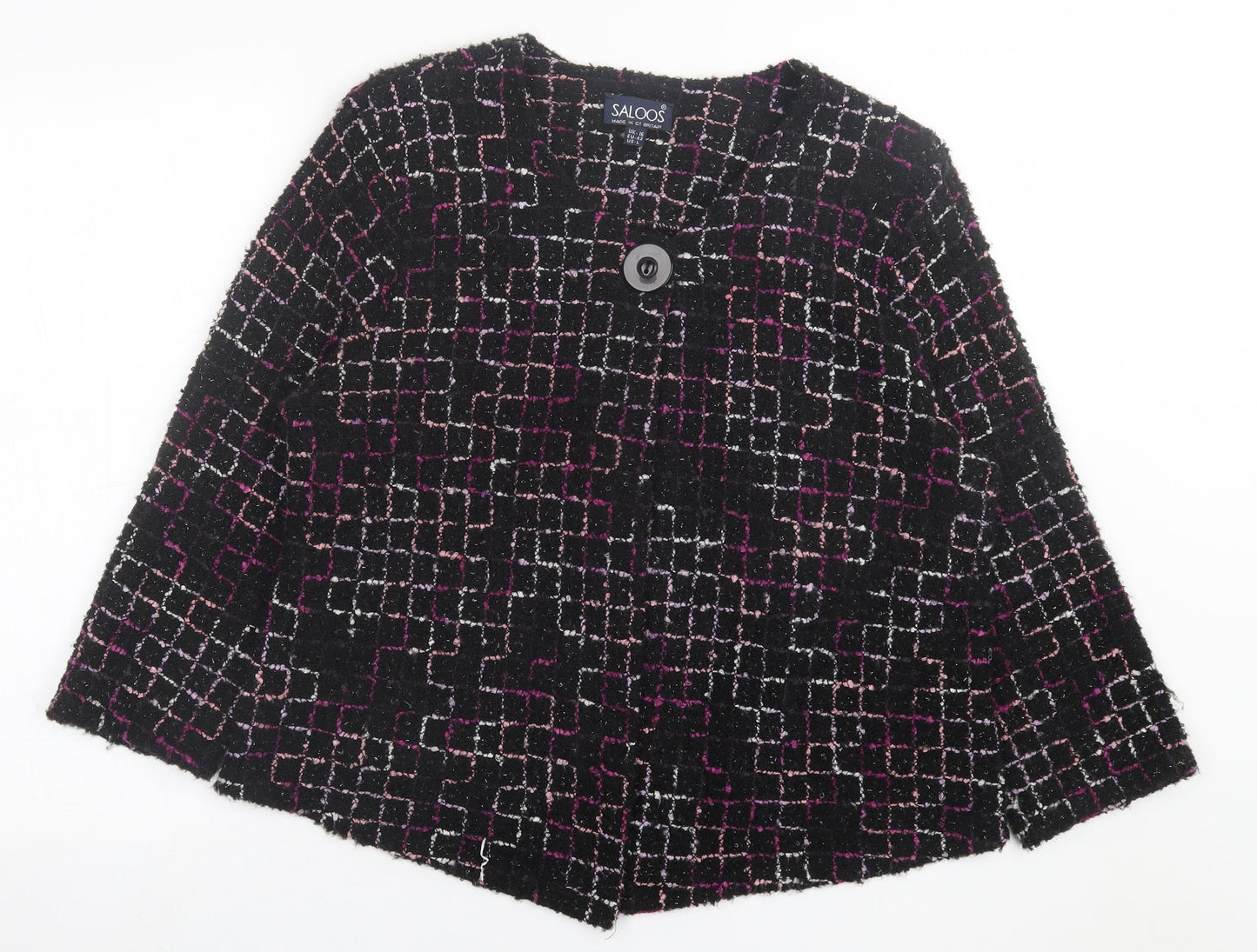 Saloos Womens Purple V-Neck Geometric Acrylic Cardigan Jumper Size 16