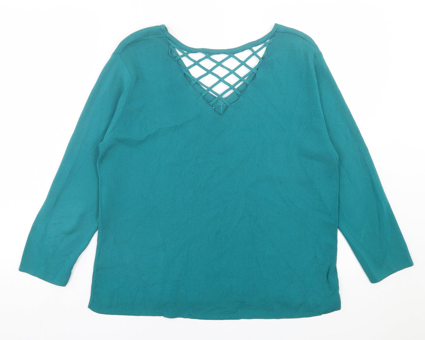 Klass Womens Green V-Neck  Viscose Pullover Jumper Size 2XL